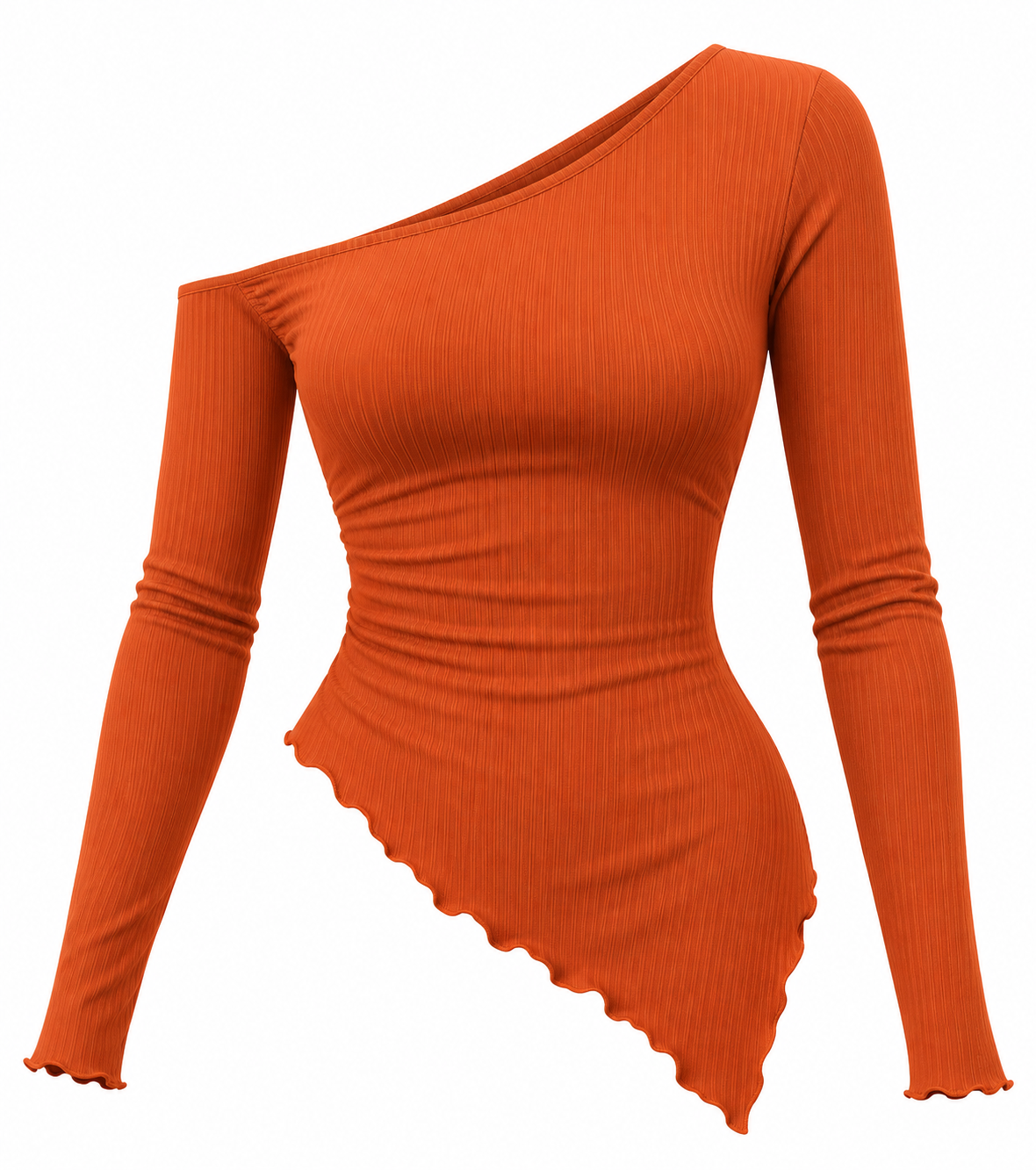 Asymmetric Ribbed Cotton Top – Orange