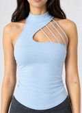 Cut-Out Shoulder Top – Baby Blue